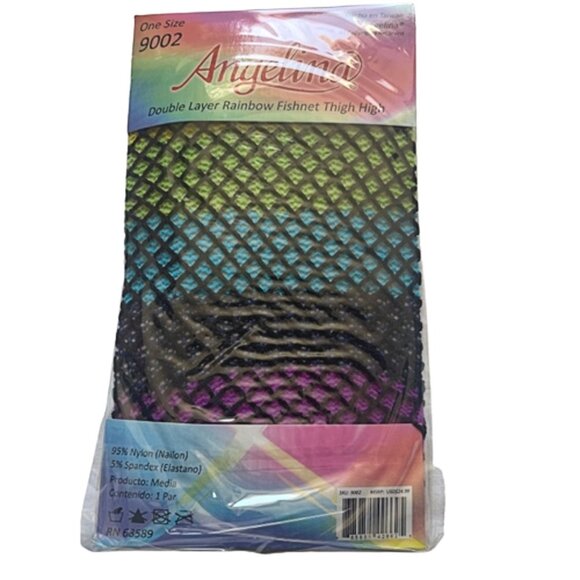 Double Layer Rainbow Fishnet Thigh High Stockings – Festival Rave One Size - Picture 4 of 5
